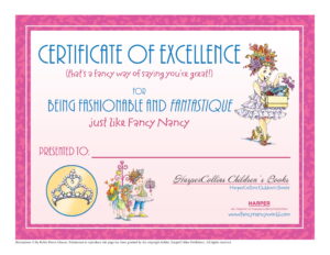 Fancy Nancy Certificate of Excellence